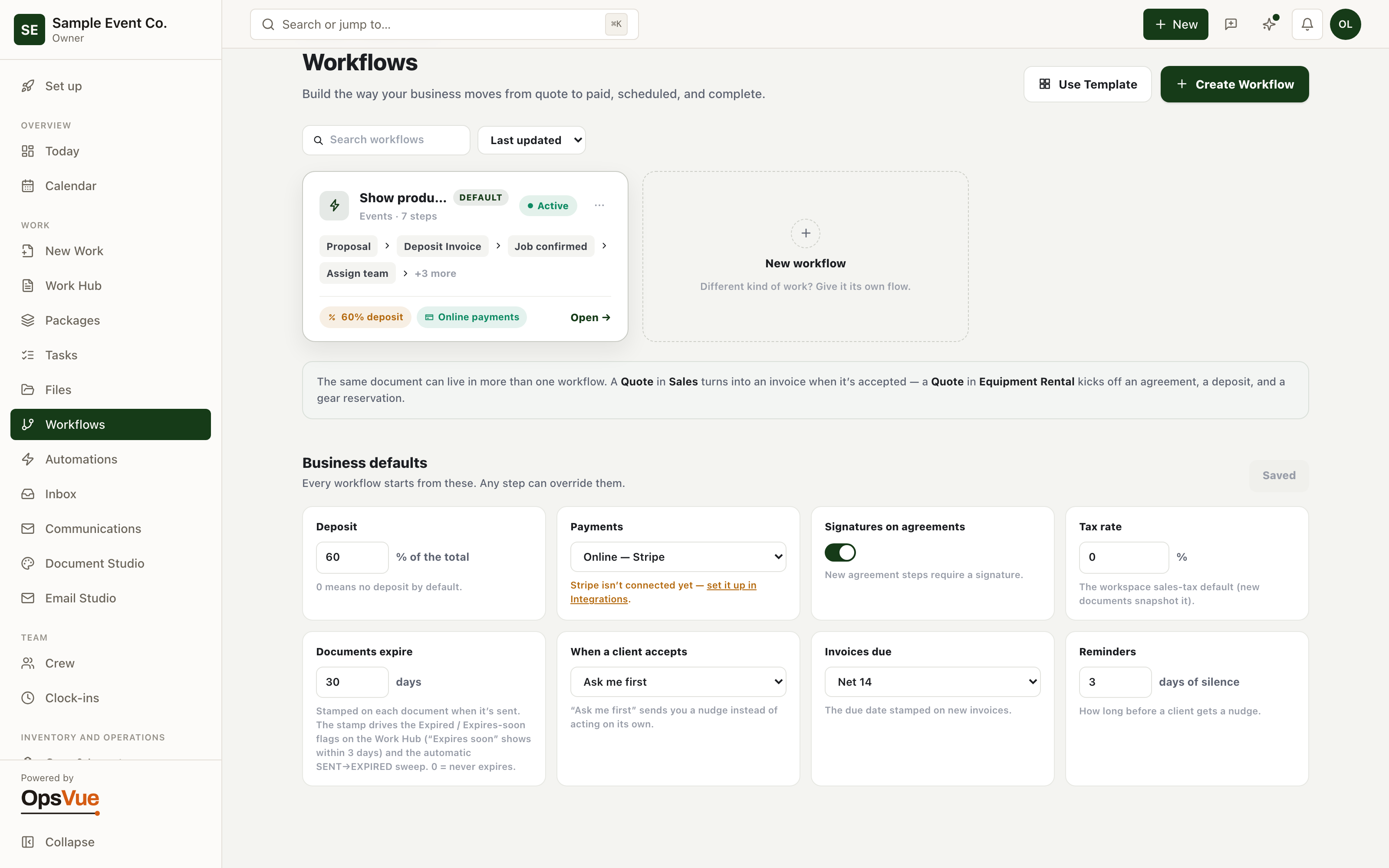 Workflows & Automations — Business defaults